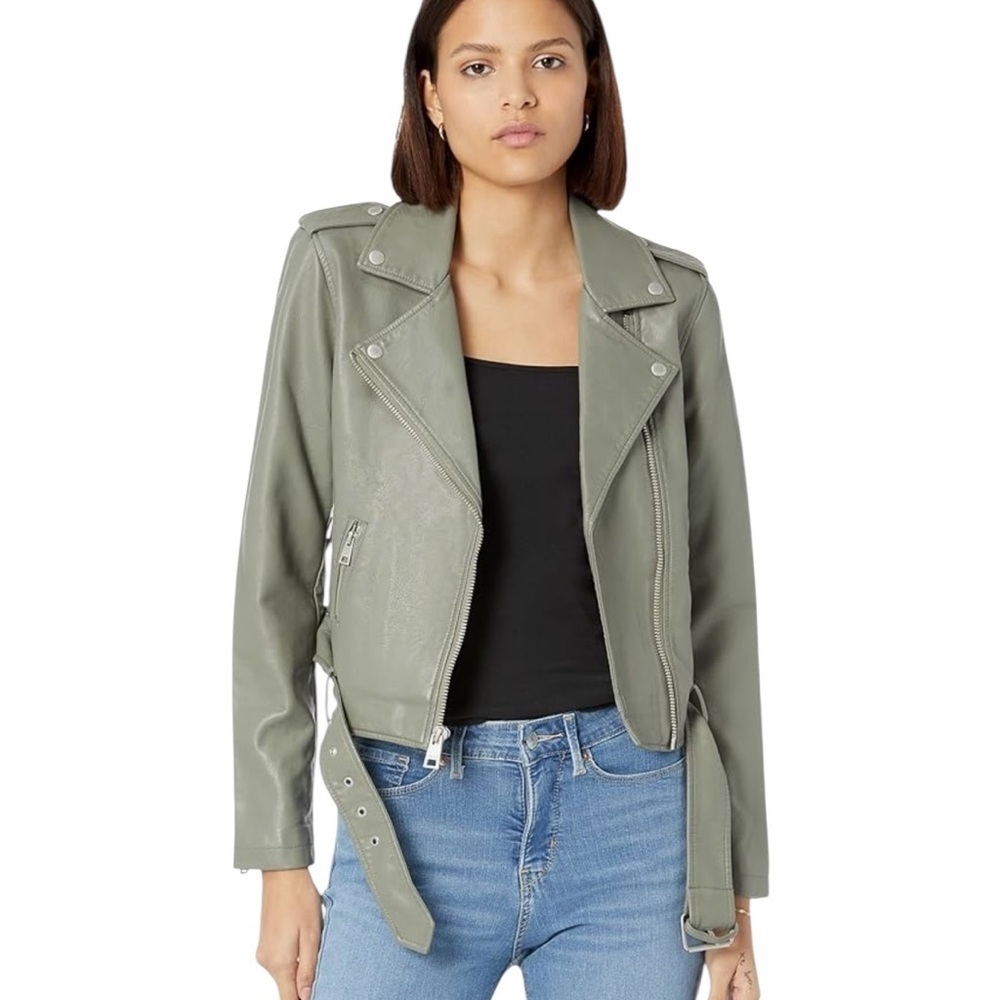 Levi's womens Faux Leather Belted Motorcycle Jacket- Green- Size Medium